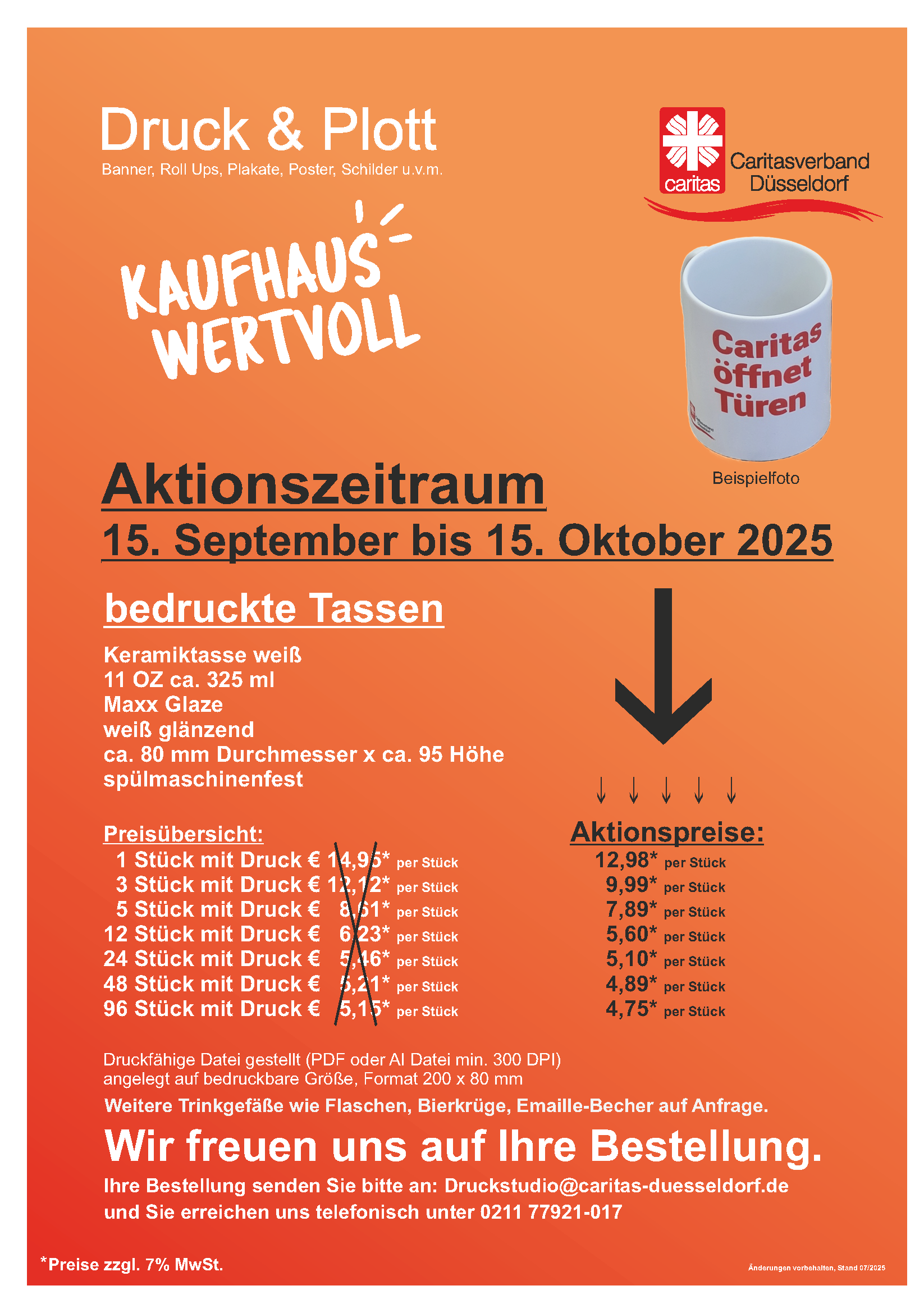 Druckstudio Sonderaktion Tassen 15. Sept. - 15. Oktober 2025 neu